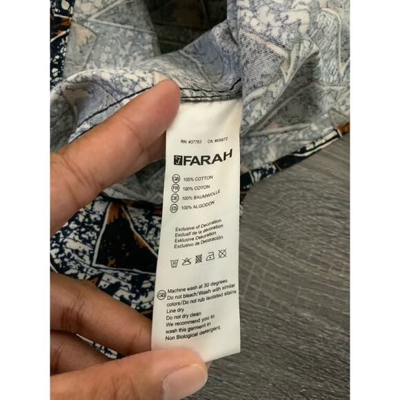 Farah Vintage 'Slim Fit' Mod Style Patterned Shirt Navy and Brown Men's Shirt - Picture 6 of 7